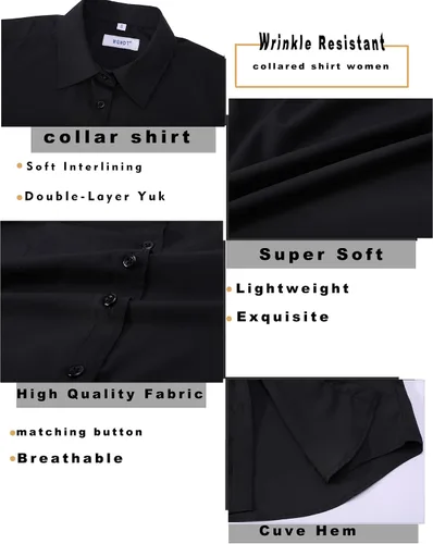 Vista 3 de MGWDT Camisa de trabajo con botones para mujer, ajustada, resistente a las arrugas, manga larga/corta, elástica, ligera