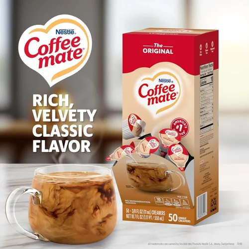 Vista 3 de Coffee Mate, Café líquido 0.375 oz, paquete surtido (4 sabores), 200 unidades Original, Café Mocha, vainilla francesa y avellana, porciones