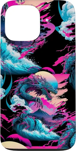 Vista 24 de Dragon Vaporwave Abstract Landscape Moon Tree Waterfall Case for iPhone 17