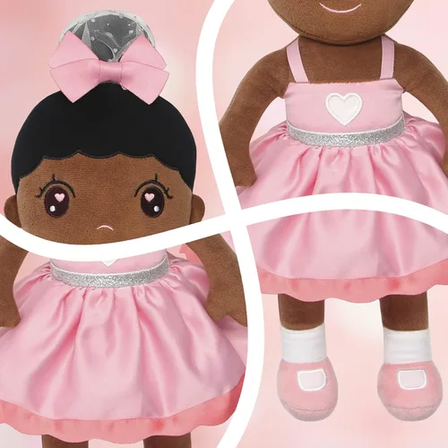 Vista 4 de Conzy Muñeca de peluche para niña, 17.3 pulgadas, súper suave, con bolsa de regalo de 17.3 pulgadas (princesa negra)