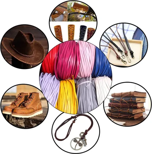 Vista 5 de Cuerda de cuero genuino de 21 yardas, cuerda plana de cuero trenzado para hacer joyas, collares, pulseras, cordones de zapatos, correas de bolsa