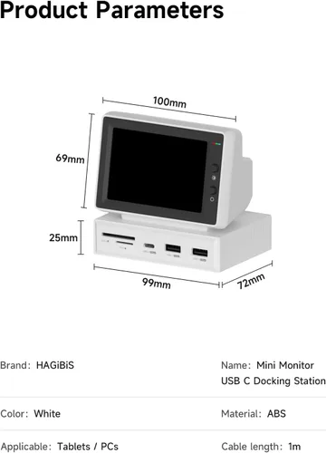 Vista 13 de Hagibis Mini pantalla IPS USB de 3.5 pulgadas con concentrador USB C, monitor USB-C y HDMI, AIDA64, Mini PC, CPU, RAM, HDD, monitor de datos