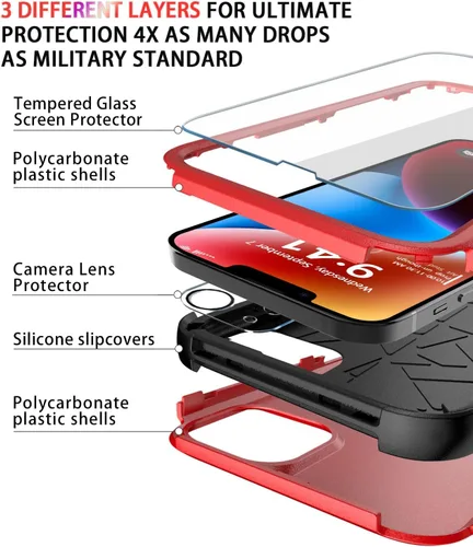 Vista 4 de Diverbox Funda para iPhone 14 [a prueba de golpes] [a prueba de caídas] [pantalla de vidrio templado + protector de lente de cámara], funda
