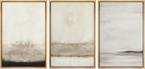 Vista 59 de SIGNFORD - Set de obras de arte en lienzo enmarcado para pared, ilustraciones abstractas de neblina del desierto en tonos neutros beige y marrón