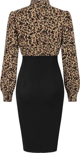 Vista 2 de GRACE KARIN Vestido de manga larga con cuello en V y estampado de leopardo para mujer