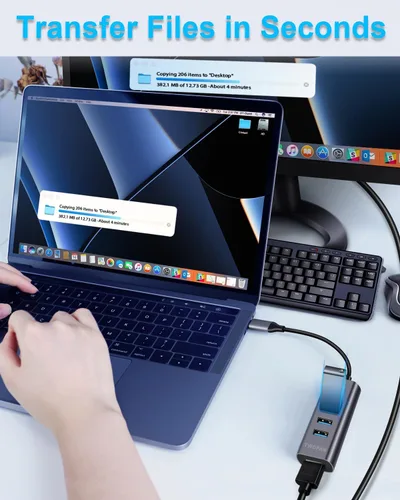 Vista 4 de TWOPAN Hub USB-C con HDMI 4K, 4 puertos USB 3.0, transferencia de datos de 5 Gbps - Adaptador de aluminio ultracompacto para MacBook, iPad Pro, XPS