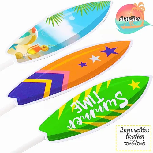 Vista 5 de 36 decoraciones para cupcakes para tablas de surf, piscina, decoración de fiesta de cumpleaños, playa, tabla de surf, decoración de cupcakes
