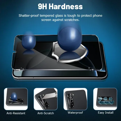 Vista 4 de 2 Pack For Galaxy S23 Privacy Screen Protector With 2 Pack Camera Lens Protector, Anti Spy Private Tempered Glass Film 9H Hardness, Anti
