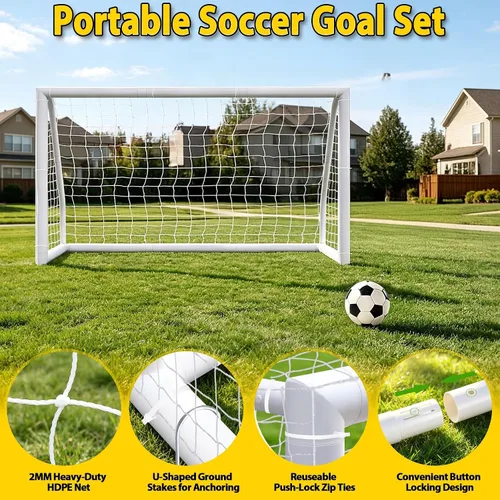 Vista 5 de ZENY Portería de fútbol portátil para patio trasero, 12 x 6 / 10 x 6.5 / 8 x 5 pies, red y marco de fútbol para niños y adultos para práctica