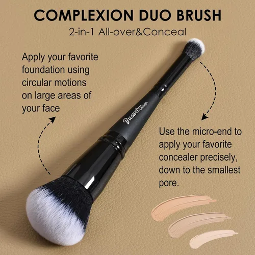 Vista 5 de Corrector de base de doble extremo, brocha de maquillaje con pelusa impecable, cepillo de cara grande, paquete de 2 piezas, ideal para líquidos