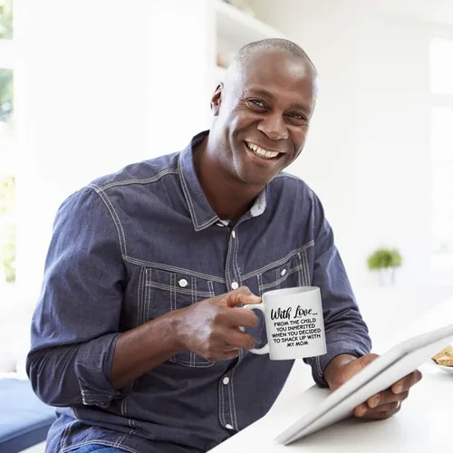Vista 4 de DU VINO Taza de café novedosa para padrastro, el niño que heredaste, idea de regalo para padrastros, el mejor regalo para padrastro, regalo