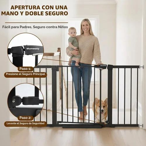 Vista 5 de Mumeasy Puerta de bebé extra ancha de 29.7 a 51 pulgadas para escaleras, puerta para perros de interior extra larga para puertas, puerta para niños