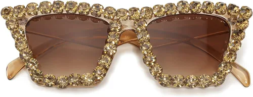 Vista 3 de FEISEDY Gafas de sol cuadradas de cristal para mujer, ojo de gato, brillantes y modernas, retro, gafas de sol B2898