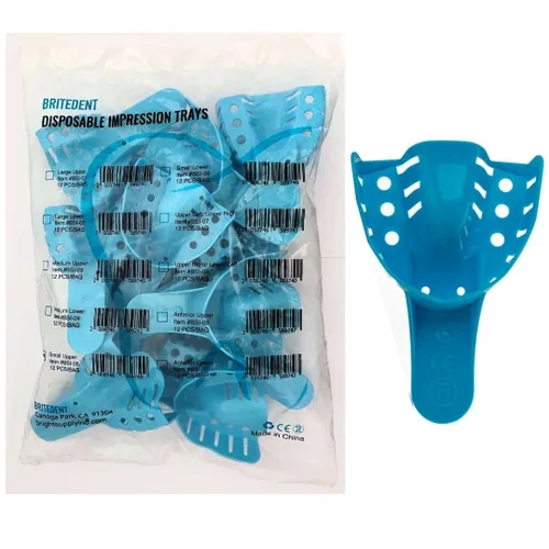 Vista 10 de Bandejas de impresión dental perforadas sin látex desechables bolsa de 12 piezas (#1 grande superior)