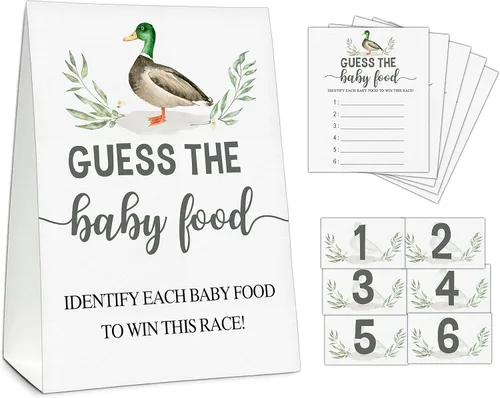 Vista 19 de Guess the Baby Food Party Games, juego de baby shower, 1 letrero de pie + 25 tarjetas de respuesta + 6 tarjetas de números, suministros