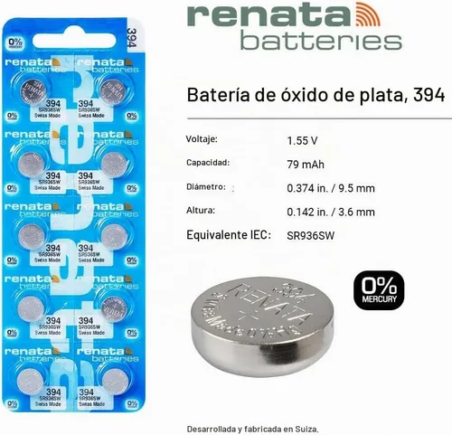 Vista 2 de Renata 394 SR936SW Baterías – 1.55 V Óxido de Plata 394 Batería de reloj (2 unidades)