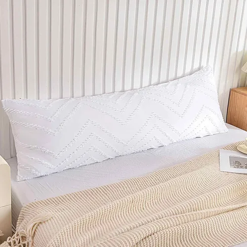 Vista 7 de Nanko Funda de Almohada Corporal 1 Paquete 20x54 pulgadas con Cremallera, Beige Tufted Jacquard Boho Suave Shabby Chic Microfibra Fundas de Almohada