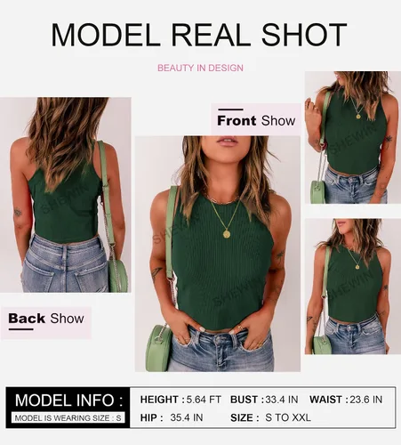 Vista 4 de SHEWIN Camiseta corta sin mangas con espalda cruzada para mujer