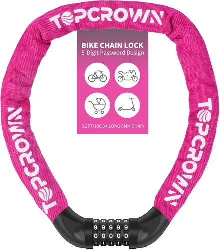 Vista 13 de Topcrown Cerradura de cadena para bicicleta, diales digitales de metal mejorados, 3.2 pies de largo, alta seguridad, resistente, antirrobo