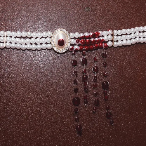 Vista 2 de 3 Layer Necklace for Women, Gothic Imitation-pearls Choker, Bloody Tassels Necklace, Cosplay, Halloween, Horror Jewellery, Dripping Blood Vampire
