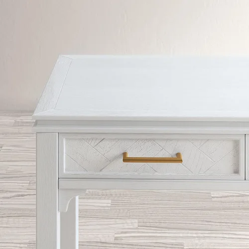 Vista 4 de Jofran Mid-Century - Escritorio moderno de madera de acacia con 3 cajones y puerto de carga USB, escritorio de computadora de 48 pulgadas para Blanc