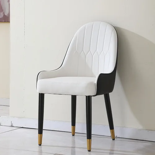 Vista 6 de Montary Juego de 2 sillas de comedor, modernas sillas de cuero de mediados de siglo en blanco y negro con patas de metal sólido y respaldo