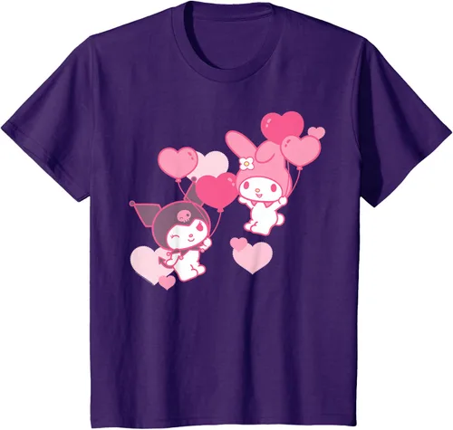 Vista 28 de Camiseta de My Melody y Kuromi con corazones del Día de San Valentín Negro