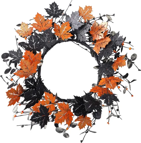 Vista 13 de YNYLCHMX - Corona de otoño de 20 pulgadas para puerta delantera, eucalipto y decoración de sorgo Hojas de eucalipto artificiales y sorgo