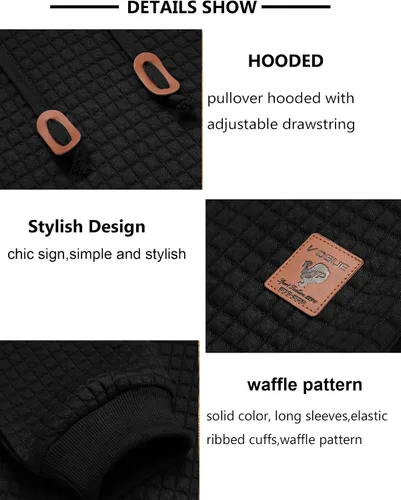 Vista 4 de COOFANDY - Sudadera con capucha para hombre, casual, de manga larga, con cordón ajustable y tejido de punto de gofre