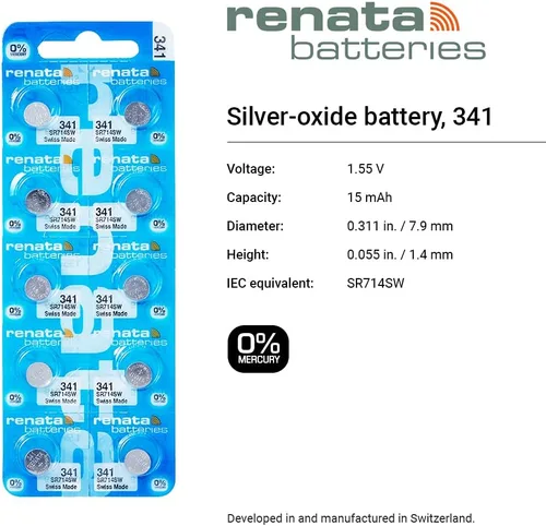 Vista 2 de Renata 341 SR714SW - Batería para reloj, óxido de plata de 1,55 V, tira de 5