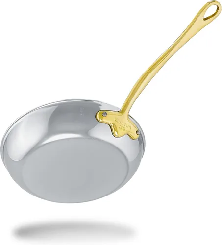 Vista 3 de Mauviel M'Cook B - Sartén de acero inoxidable pulido de 5 capas con mango de latón, 7.9 pulgadas, fabricada en Francia