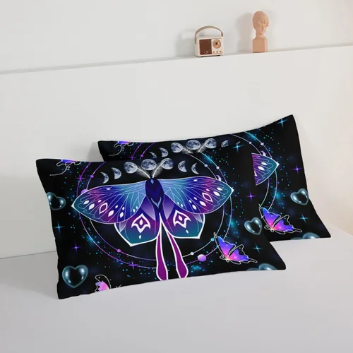 Vista 5 de Juego de edredón de mariposa HOSIMA con 2 fundas de almohada, edredón de galaxia con cielo estrellado lunar, decoración de habitación de mariposas
