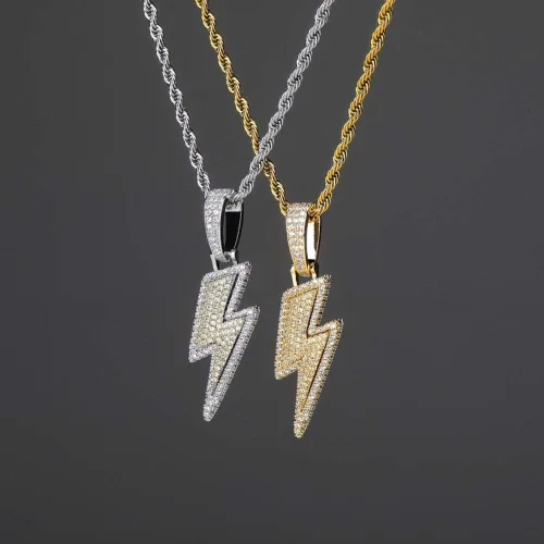 Vista 8 de KMASAL Jewelry Iced Out Lightning Pendant Necklace 18K Gold Plated Bling CZ Simulated Diamond Hip Hop Rapper Chain Necklace for Men Women