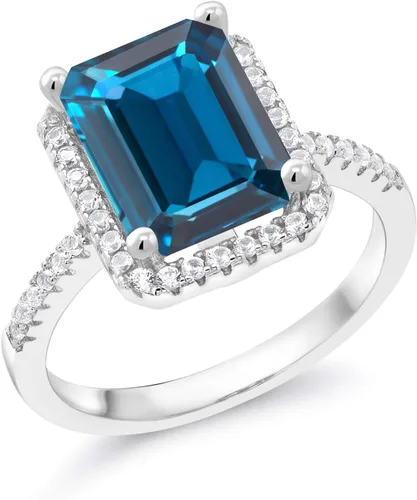 Vista 2 de Gem Stone King Anillo de compromiso de plata de ley 925 con piedra natal Corte esmeralda de 0.394 x 0.315 in Anillo de compromiso de boda