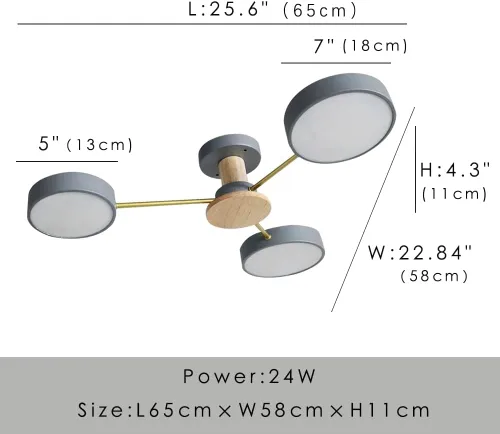 Vista 4 de Lámpara de techo LED de 3 luces, 26 pulgadas, moderna lámpara de techo empotrada de madera de 24 W regulable para sala de estar, dormitorio, cocina