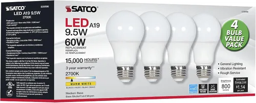 Vista 7 de Satco S39596 9.5A19/LED/827/ND/120V/4PK - Paquete de 4