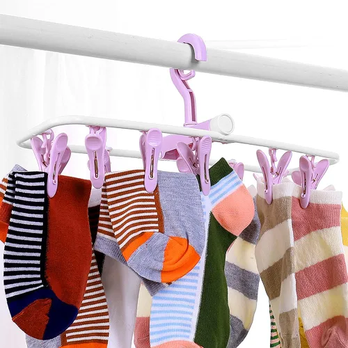 Vista 7 de ZACI - Paquete de 2 estantes de secado de ropa, 12 clips, soporte plegable para calcetines y ropa interior, colgador de plástico