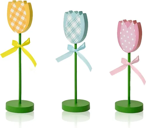 Vista 10 de Smile - 3 piezas de decoración de madera para interiores, estilo de abeja de girasol, centros de mesa de verano para el hogar, cocina, exhibición
