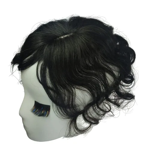 Vista 3 de Anemone Toppers humanos rizados y ondulados con clip con flequillo lateral, flecos, para mujeres, pelucas para pérdida de cabello suave, cubierta