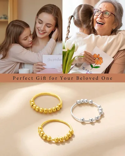 Vista 6 de LOVECOM 925 Sterling Silver Anxiety Fidget with Beads Rings for Women Oro
