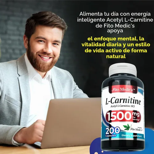 Vista 3 de FITO MEDIC'S Suplemento de L-carnitina de laboratorio, fórmula de acetil L-carnitina, 200 cápsulas
