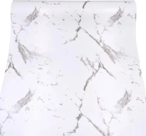 Vista 2 de Revestimiento para estantes y cajones con patrón de mármol blanco, papel de revestimiento de aparador de almacenamiento de cocina, 17.7 x 118