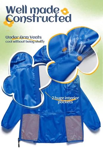 Vista 3 de CREATMO US Chaqueta de lluvia reflectante para niños y niñas, rompevientos ligera e impermeable con capucha extraíble
