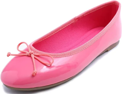 Vista 23 de FEVERSOLE Zapatos planos de ballet de patente para mujer, color macarrón colorido Beige
