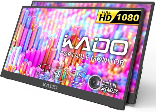 Vista 10 de Kado Monitor portátil FHD de 15.6 pulgadas para laptop, segunda pantalla de 1080p IPS 1920 x 1080, extensor de pantalla de computadora portátil HDMI