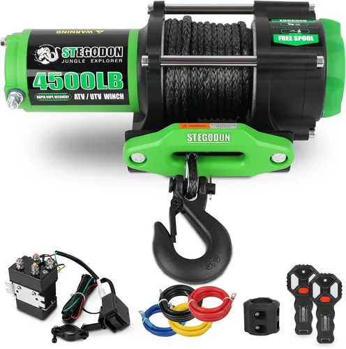 Vista 9 de Cabrestante eléctrico ATV/UTV de 2500 libras, cabrestante de cable de acero impermeable de 12 V, cabrestante eléctrico con control remoto con cable