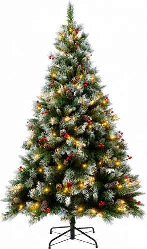 Vista 13 de Árbol de Navidad flocado de 6 pies preiluminado, árbol de Navidad Blanco (luz coloreada)