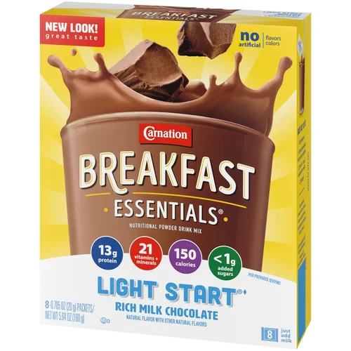 Vista 5 de Carnation Breakfast Essentials Light Start - Mezcla de bebida en polvo, rico chocolate con leche.705 onzas, 8 unidades (paquete de 2)