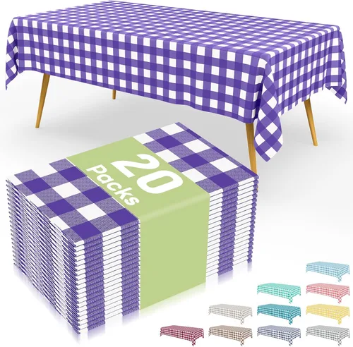 Vista 39 de Smiry 8 paquetes de manteles desechables Gingham, 54 x 108 pulgadas, manteles de plástico impermeables rectangulares en diseño a cuadros
