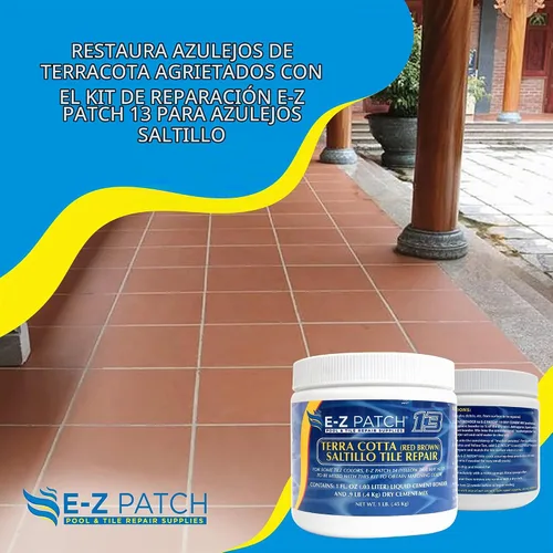 Vista 3 de 13 Kit de reparación de azulejos Saltillo, relleno de azulejos terracota para bricolaje (rojo-marrón, 1 libra)